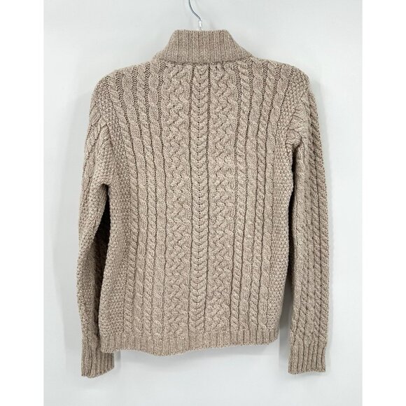 cardigan sweater 100% wool zip up cable knit made in ireland ivory M - Picture 4 of 5